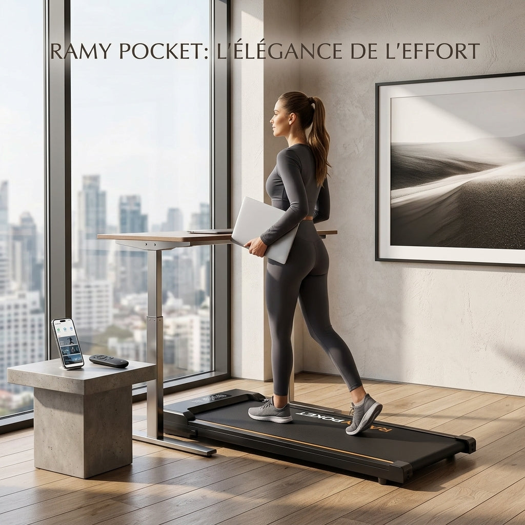 Tapis de marche Runetic sous un bureau en télétravail