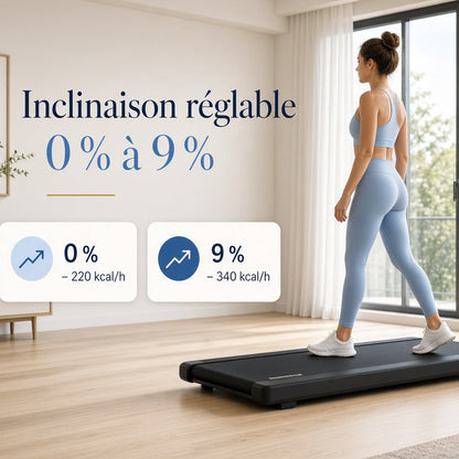 Runetic Tapis de Marche Pliable Compact – Inclinaison 9%, Sous Bureau